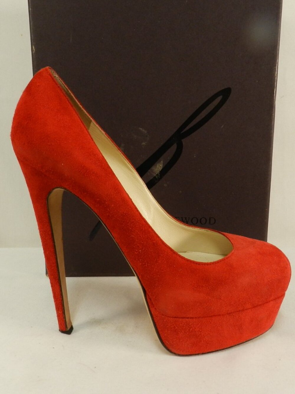 Brian Atwood Red Suede platform heels pumps slip on Italy w/ box Size Sz 37 US 7